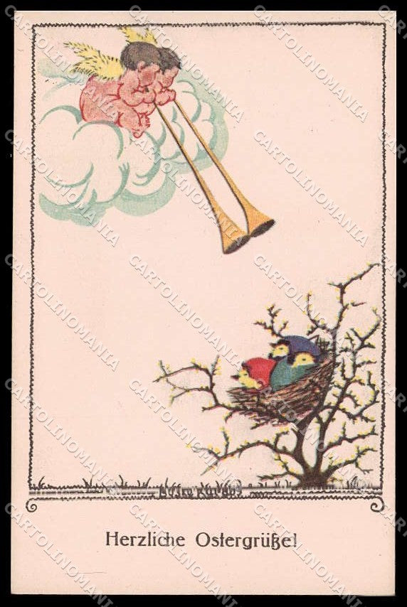 Artist Signed Boske Kardos Angel Easter Bird BKWI serie 7413-2 pc ZG6059 – fronte