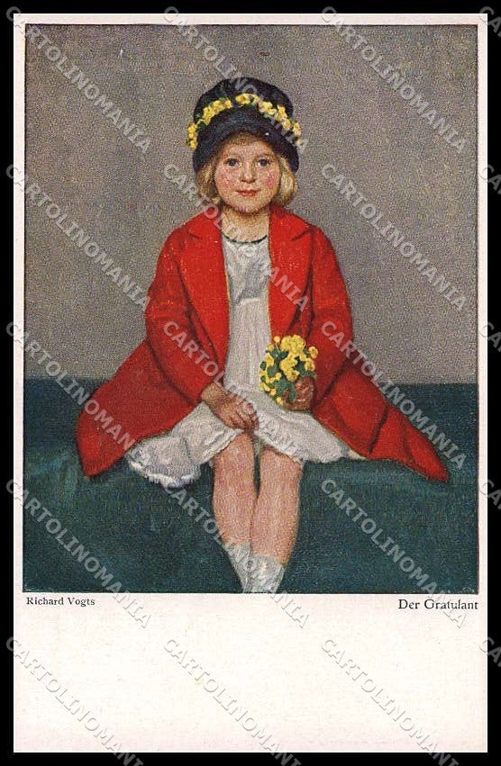Artist Signed Richards Vogts Girl with Flowers Der Gratulant 1035 pc ZG6062 – fronte