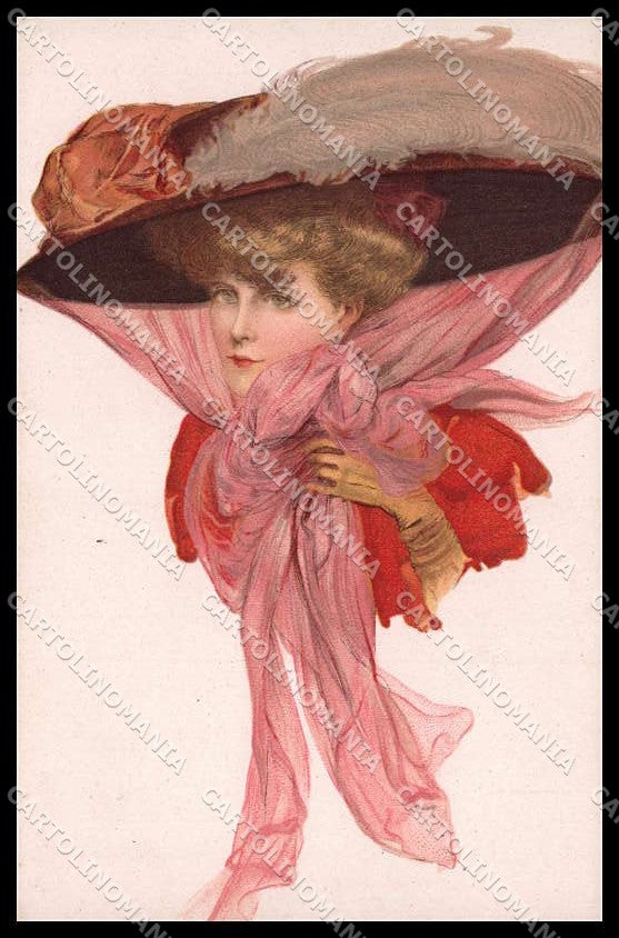 Illustratori Artist Signed Glamour Fashion Lady Big Hat serie 22-39 pc ZG6069 – fronte