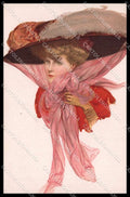 Illustratori Artist Signed Glamour Fashion Lady Big Hat serie 22-39 pc ZG6069 – fronte