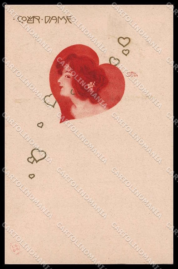 Illustratori Artist Signed C. Jozsa Lady Coeur Dame Art Nouveau pc ZG6092 – fronte