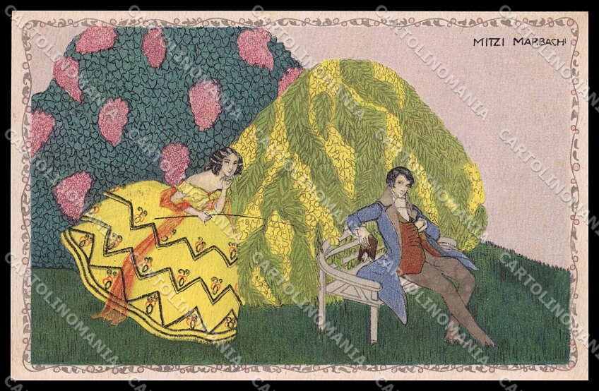 Illustratori Artist Signed Mitzi Marbach Lady Couple BKWI 670-2 pc ZG6093 – fronte