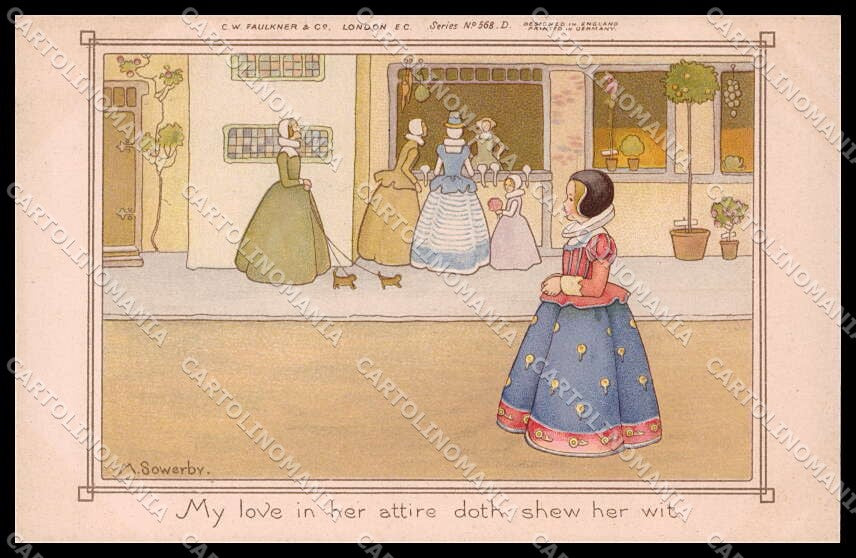 Artist Signed M. Sowerby Girl Faulkner serie 568 ABRADED pc ZG6114 – fronte