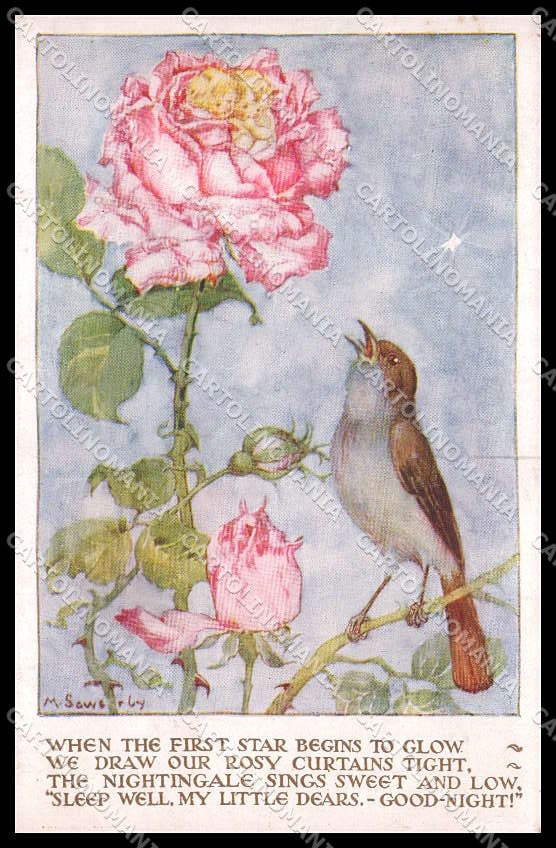 Illustratori Artist Signed M. Sowerby Fairy Bird Children pc ZG6121 – fronte