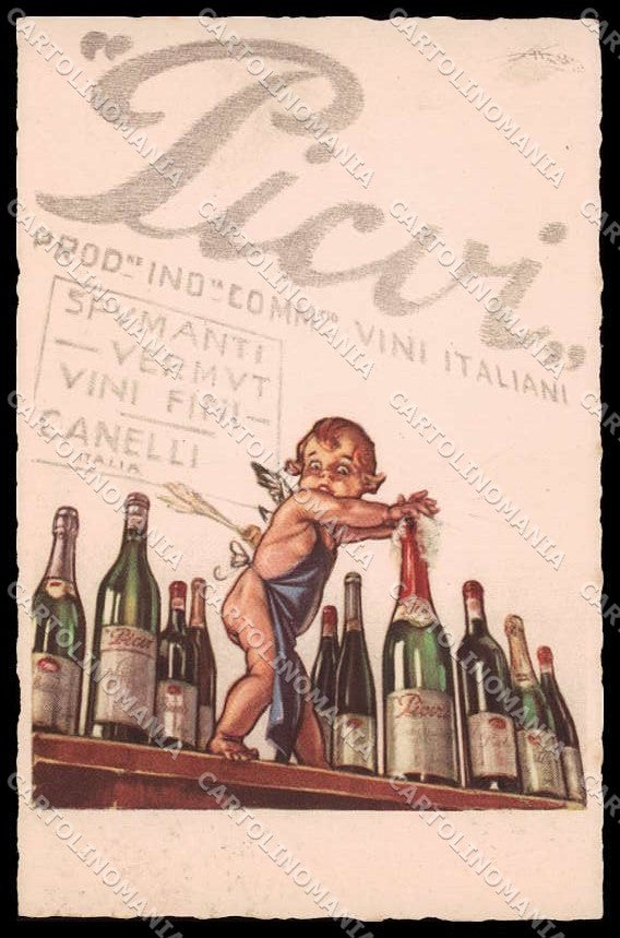 Illustratori Artist Signed Mazza Cupid Wine Advertising Bergamo pc ZG6129 – fronte