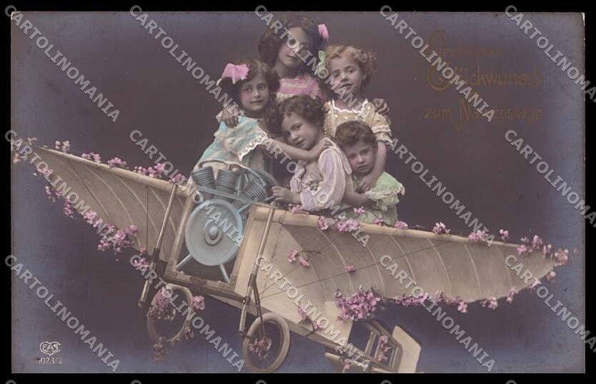 Children Multi Babies Plane Surrealism EAS serie 6023-1 RPPC pc ZG6130 – fronte