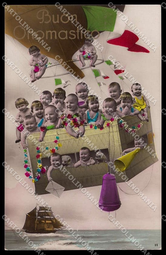 Children Multi Babies Hot Air Balloon Surrealism serie 11 RPPC pc ZG6132 – fronte