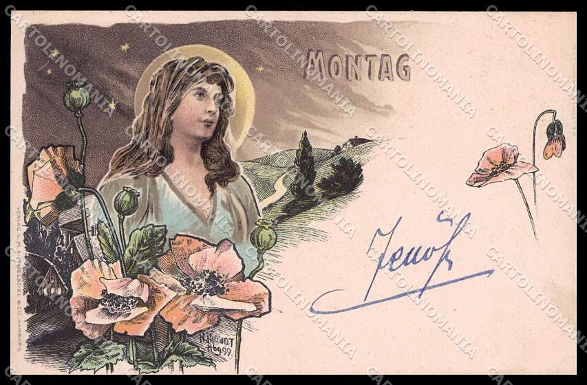 Illustratori Artist Signed H. Frundt Lady Art Nouveau Montag pc ZG6136 – fronte