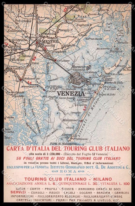 Venezia città Mappa Touring Club TCI Mestre Lido cartolina ZG6193 – fronte