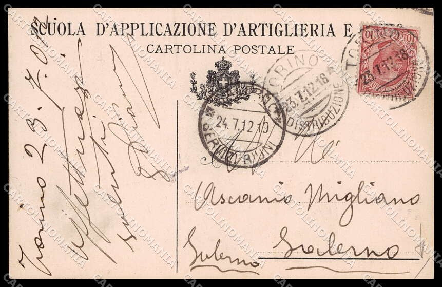 Reggimentali Scuola d'Applicazione Artiglieria Genio Torino cartolina ZG6294 – retro