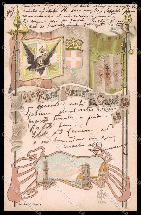 Reggimentali 19° Regg. Artiglieria da Campo Firenze Tricolore cartolina ZG6295 – fronte