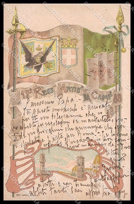 Reggimentali 19° Regg. Artiglieria da Campo Firenze Tricolore cartolina ZG6296 – fronte