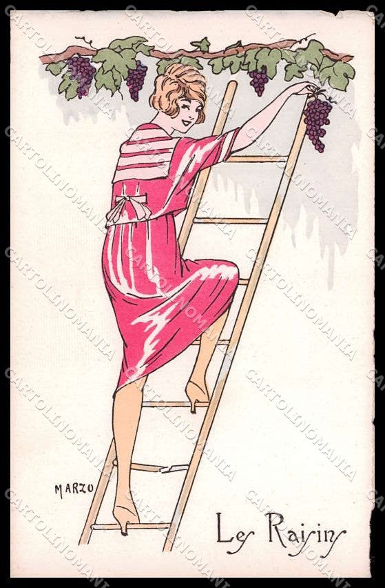 Artist Signed Marzo Lady Art Deco Les Raisins Hand Painted Picot pc ZG6306 – fronte