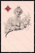 Artist Signed Hans Stubenrauch Lady Playing Cards Suits 870 cartolina ZG6307 – fronte
