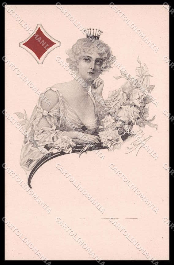 Artist Signed Hans Stubenrauch Lady Playing Cards Suits 870 cartolina ZG6307 – fronte
