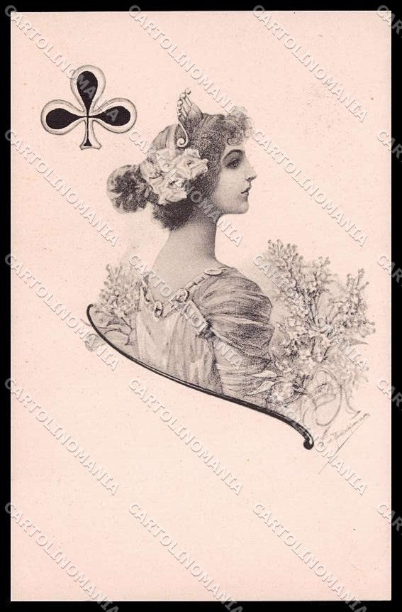 Artist Signed Hans Stubenrauch Lady Playing Cards Suits 870 cartolina ZG6308 – fronte