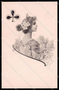 Artist Signed Hans Stubenrauch Lady Playing Cards Suits 870 cartolina ZG6308 – fronte
