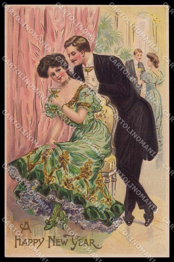 Illustratori Artist Signed Art Nouveau Lady Dance Toasting Relief pc ZG6317 – fronte