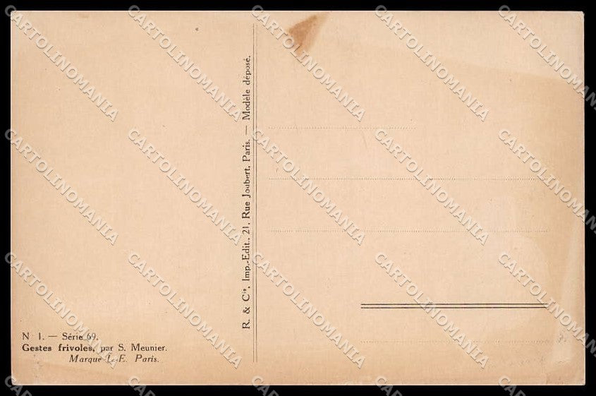 Artist Signed S. Meunier Risque Lady Gestes Frivoles serie 69-1 pc ZG6328 – retro