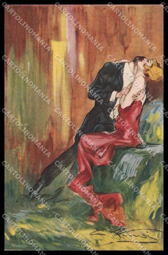 Illustratori Artist Signed Ferrari Romantic Couple Art Deco serie 1191 pc ZG6343 – fronte