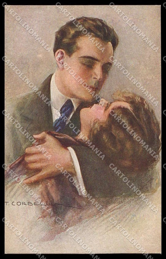 Illustratori Artist Signed Corbella Lady Kissing Couple Art Deco 334-1 pc ZG6363 – fronte
