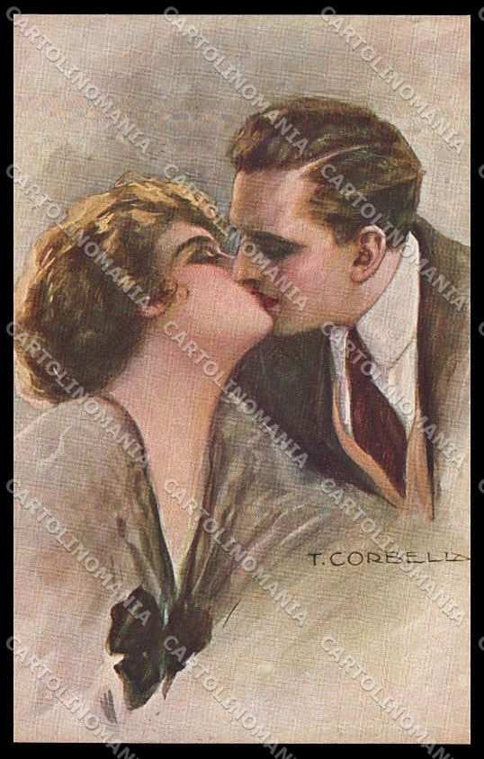 Illustratori Artist Signed Corbella Lady Kissing Couple Art Deco 334-5 pc ZG6365 – fronte