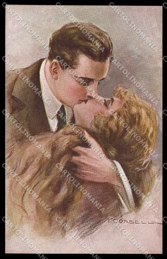 Illustratori Artist Signed Corbella Lady Kissing Couple Art Deco 334-4 pc ZG6366 – fronte
