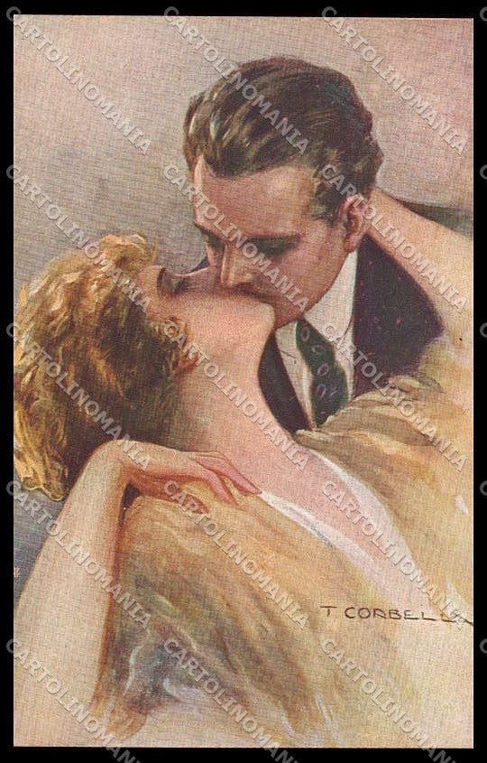 Illustratori Artist Signed Corbella Lady Kissing Couple Art Deco 334-6 pc ZG6368 – fronte