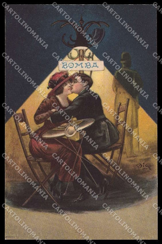 Illustratori Artist Signed Bigi Romantic Couple Art Deco serie 4280-6 pc ZG6396 – fronte