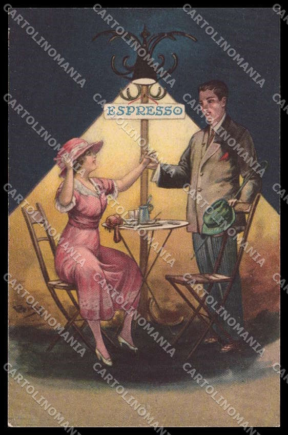 Illustratori Artist Signed Bigi Romantic Couple Art Deco serie 4280-2 pc ZG6398 – fronte