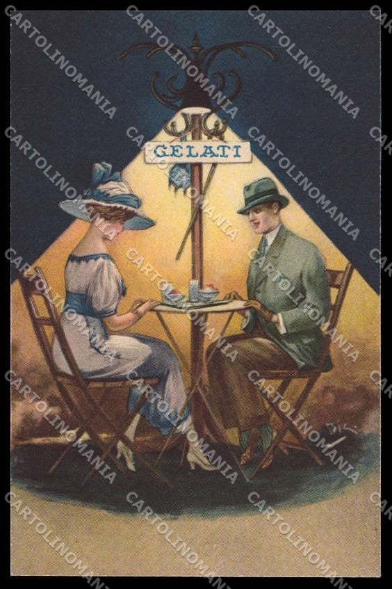 Illustratori Artist Signed Bigi Romantic Couple Art Deco serie 4280-3 pc ZG6400 – fronte