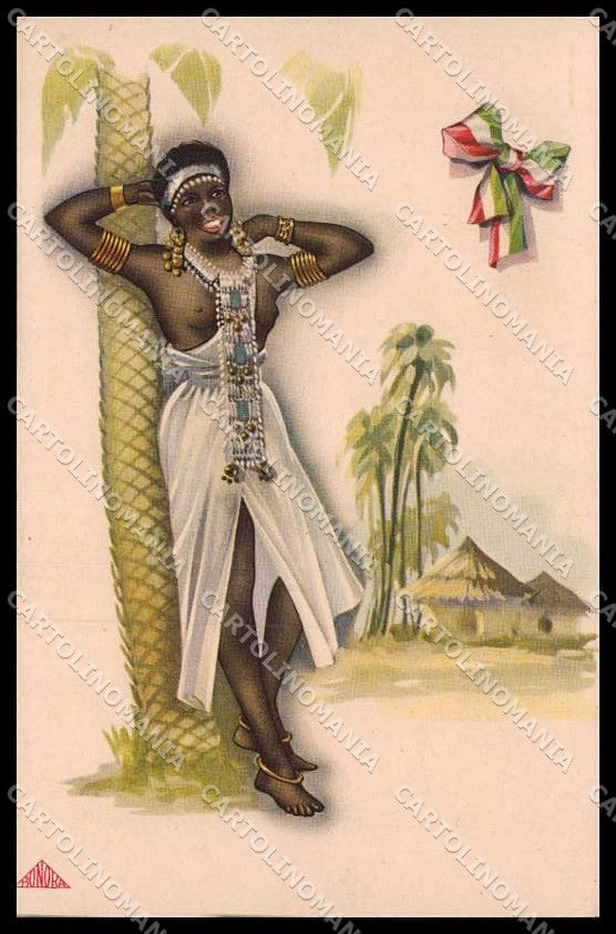 Artist Signed Bonora Risque Lady Ethnic Africa Tricolore Propaganda pc ZG6407 – fronte