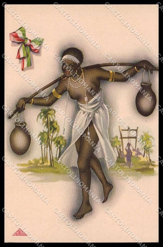 Artist Signed Bonora Risque Lady Ethnic Africa Tricolore Propaganda pc ZG6408 – fronte