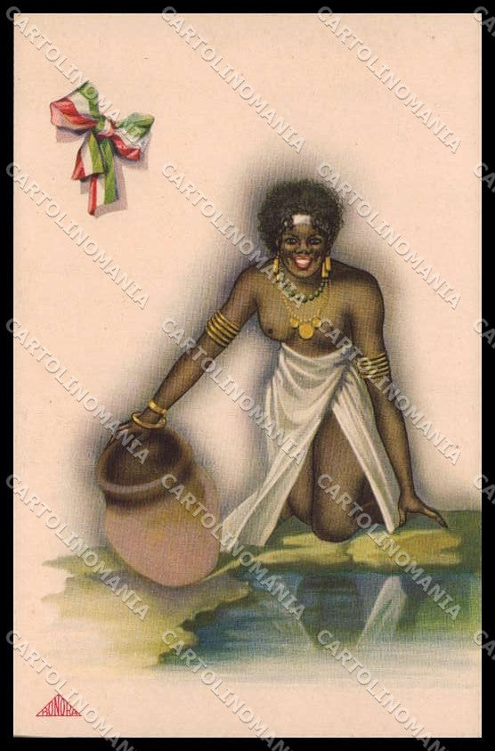 Artist Signed Bonora Risque Lady Ethnic Africa Tricolore Propaganda pc ZG6409 – fronte