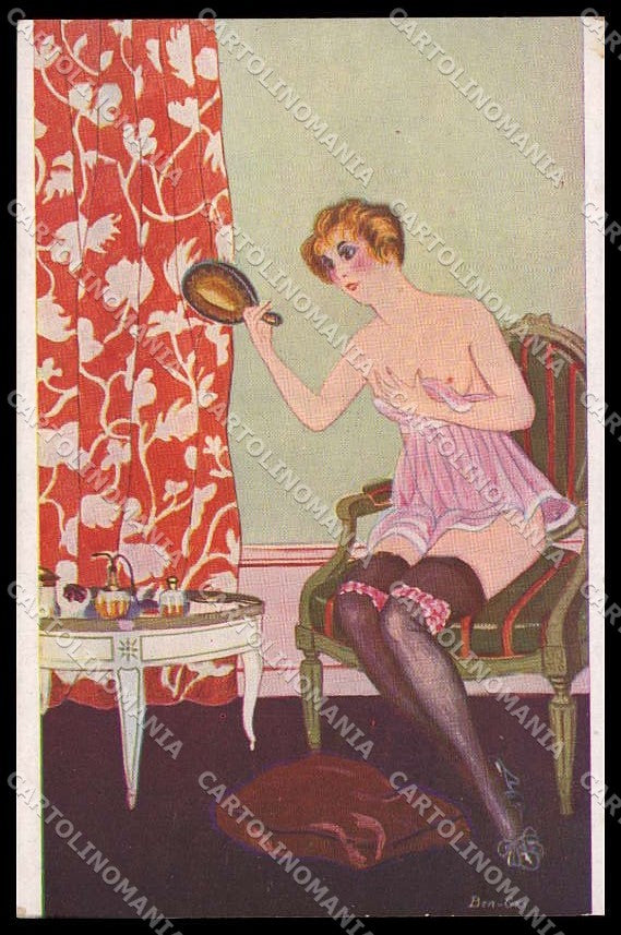 Artist Signed Ben Geo Risque Lady Make Up Art Deco serie 6-28 pc ZG6425 – fronte