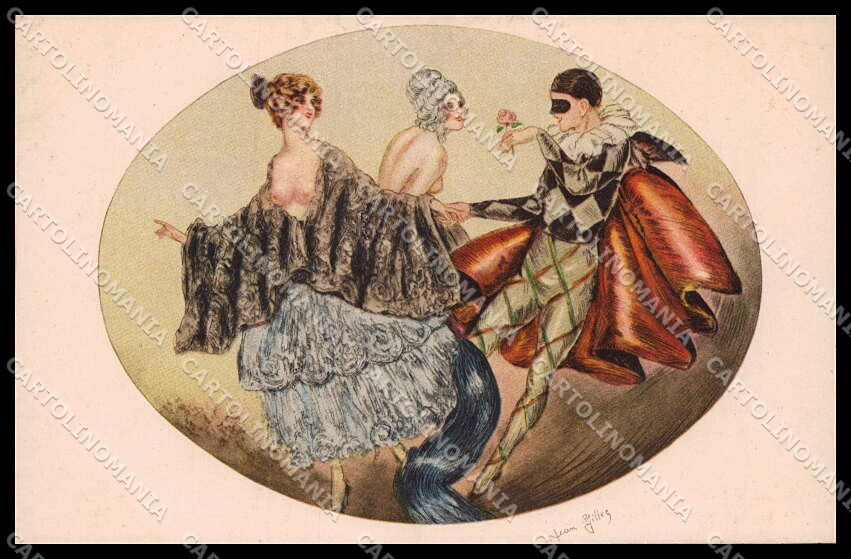 Illustratori Artist Signed J. Gilles Risque Lady Pierrot Gravur 1961 pc ZG6453 – fronte