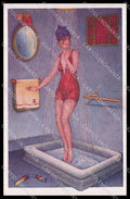 Artist Signed X. Sager Lady Cabinet de Toilette Shower serie 148 Noyer pc ZG6455 – fronte