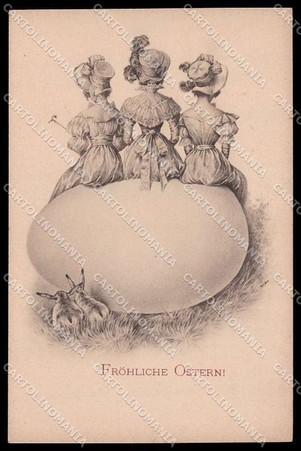 Illustratori Artist Signed Lady Egg Easter Viennoise M M Vienne cartolina ZG6491 – fronte