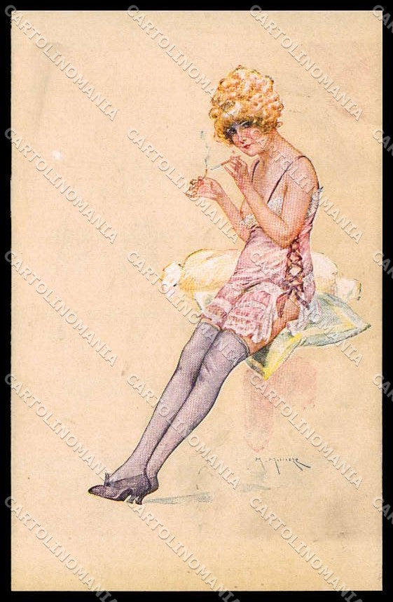 Artist Signed Maurice Milliere Risque Glamour Lady serie 2084-2 cartolina ZG6510 – fronte