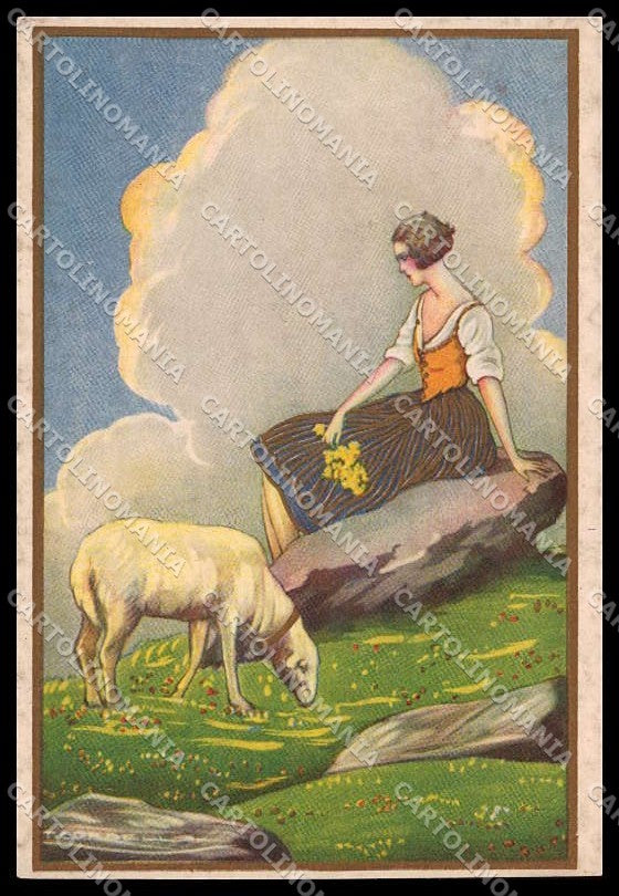 Illustratori Artist Signed Corbella Lady Easter Sheep TRIMMED Degami 3548 ZG6553 – fronte