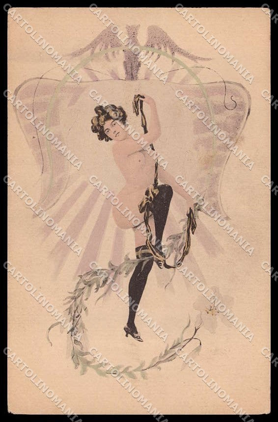 Illustratori Artist Signed Douhin Risque Lady Art Nouveau LIGHT CREASE pc ZG6565 – fronte