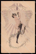 Illustratori Artist Signed Douhin Risque Lady Art Nouveau LIGHT CREASE pc ZG6565 – fronte