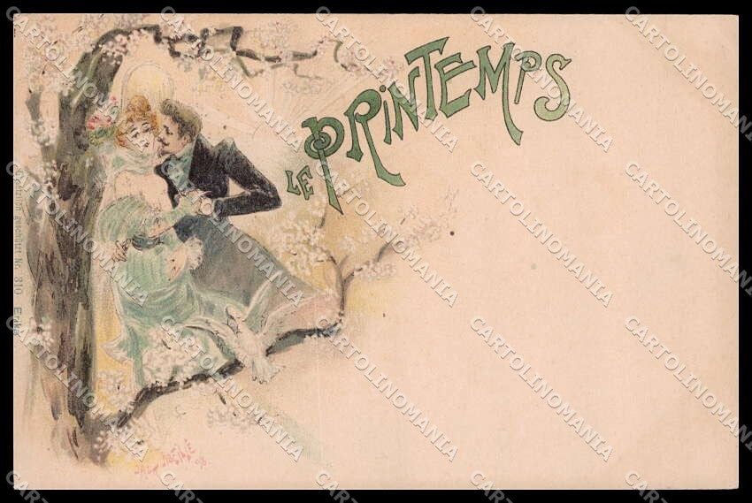 Artist Signed J. Abeille Le Printemps Spring Art Nouveau LIGHT CREASE pc ZG6567 – fronte