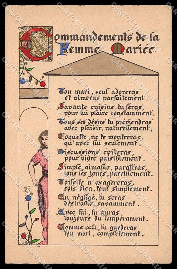 Artist Signed Lady Commandements de la Femme Mariee Hand Painted pc ZG6576 – fronte