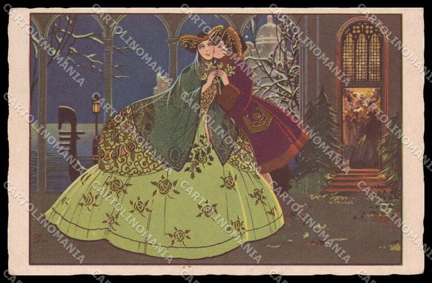 Artist Signed Anichini Lady Art Deco Venezia CORNER CREASED pc ZG6592 – fronte