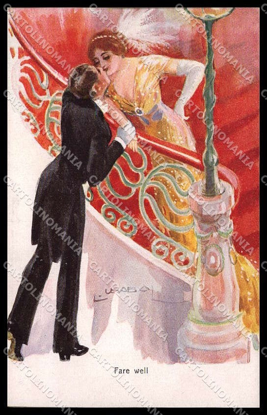 Artist Signed Usabal Lady Kissing Couple Fare Well serie 1127 pc ZG6620 – fronte