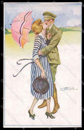 Artist Signed S. Meunier Lady Kissing Couple Histoire d'un Flirt 56-6 pc ZG6624 – fronte