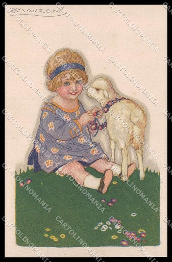 Illustratori Artist Signed Mauzan Girl Easter Pasqua serie 302-5 pc ZG6626 – fronte