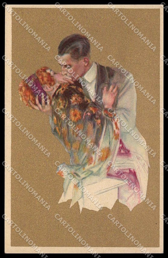 Illustratori Artist Signed Bompard Lady Kissing Couple serie 115-1 pc ZG6631 – fronte