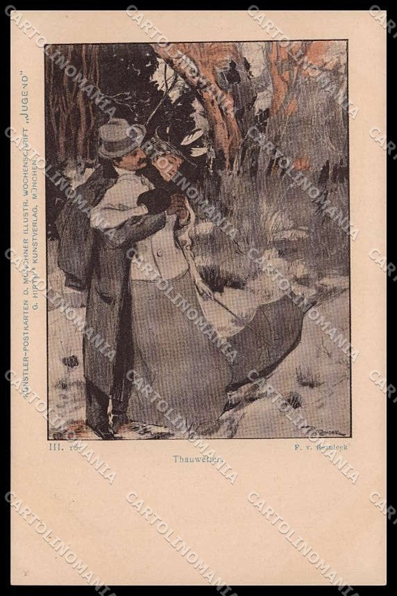 Artist Signed F. v. Reznicek Lady Romantic Couple Jugend III 18 pc ZG6695 – fronte